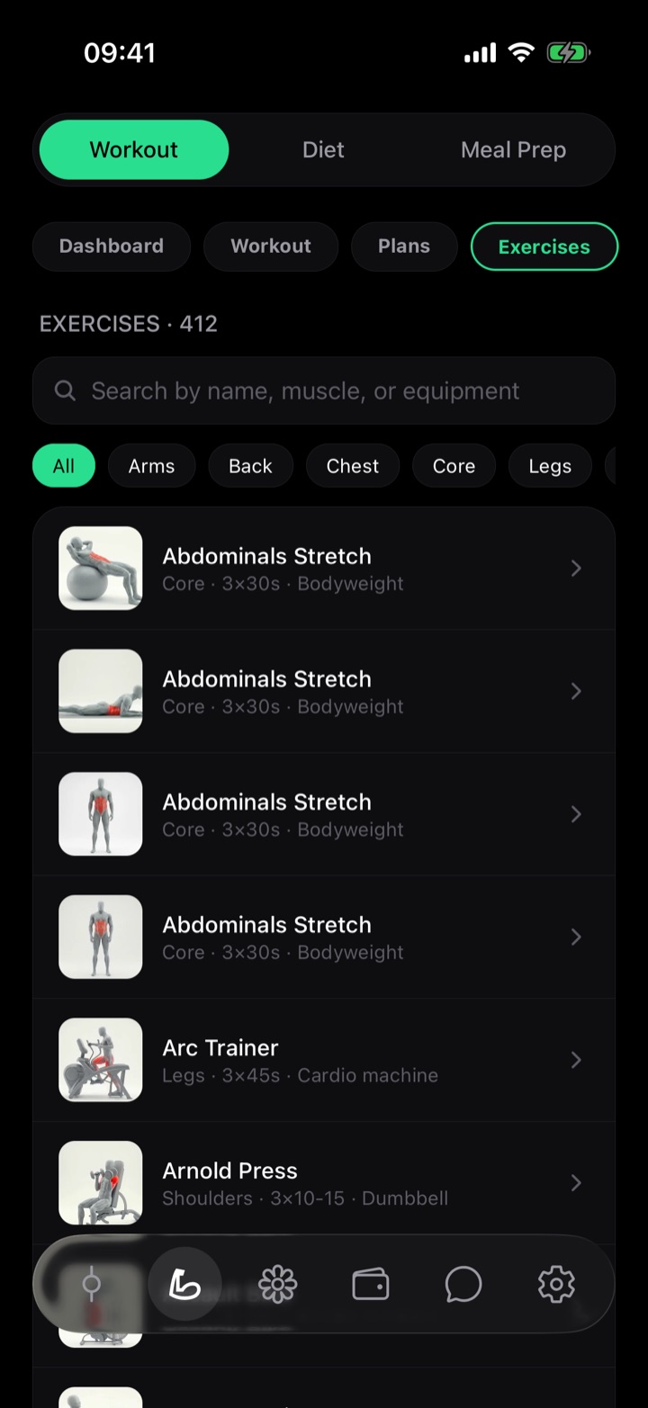 Gosifi exercise library with video previews