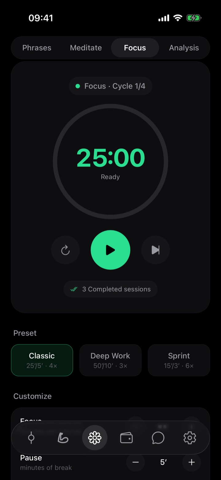 Gosifi Pomodoro timer during a focus session