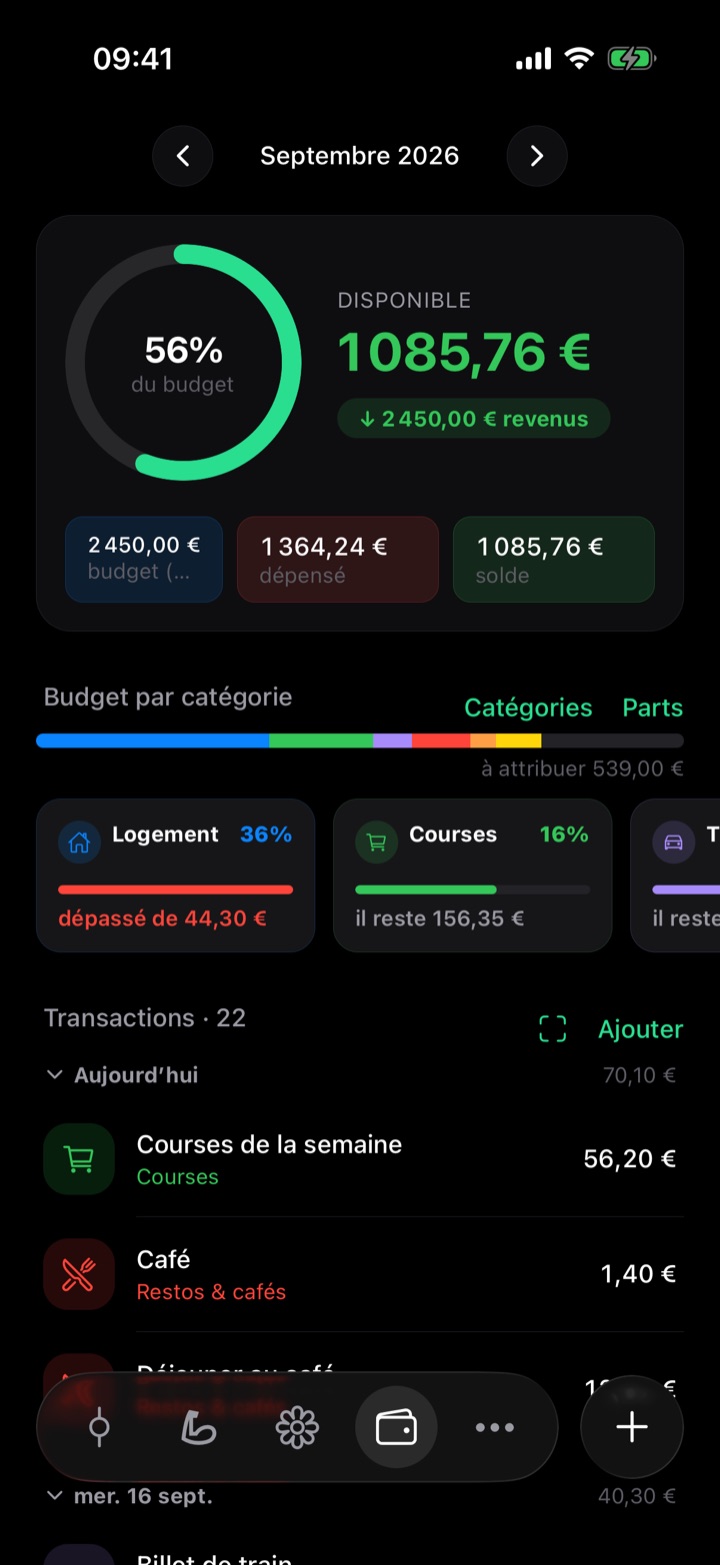 Budget mensuel réparti par catégories