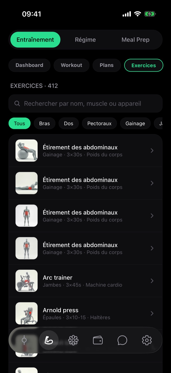Bibliothèque d'exercices Gosifi avec aperçus vidéo
