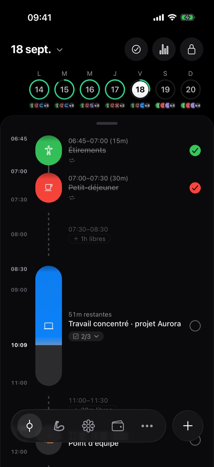 Écran d'accueil de Gosifi avec la journée du jour