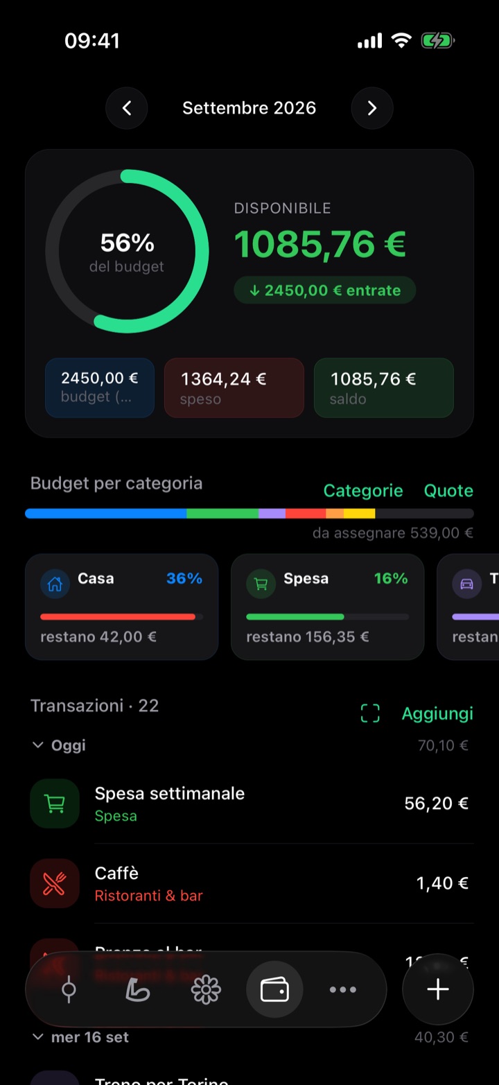 Budget mensile diviso per categorie