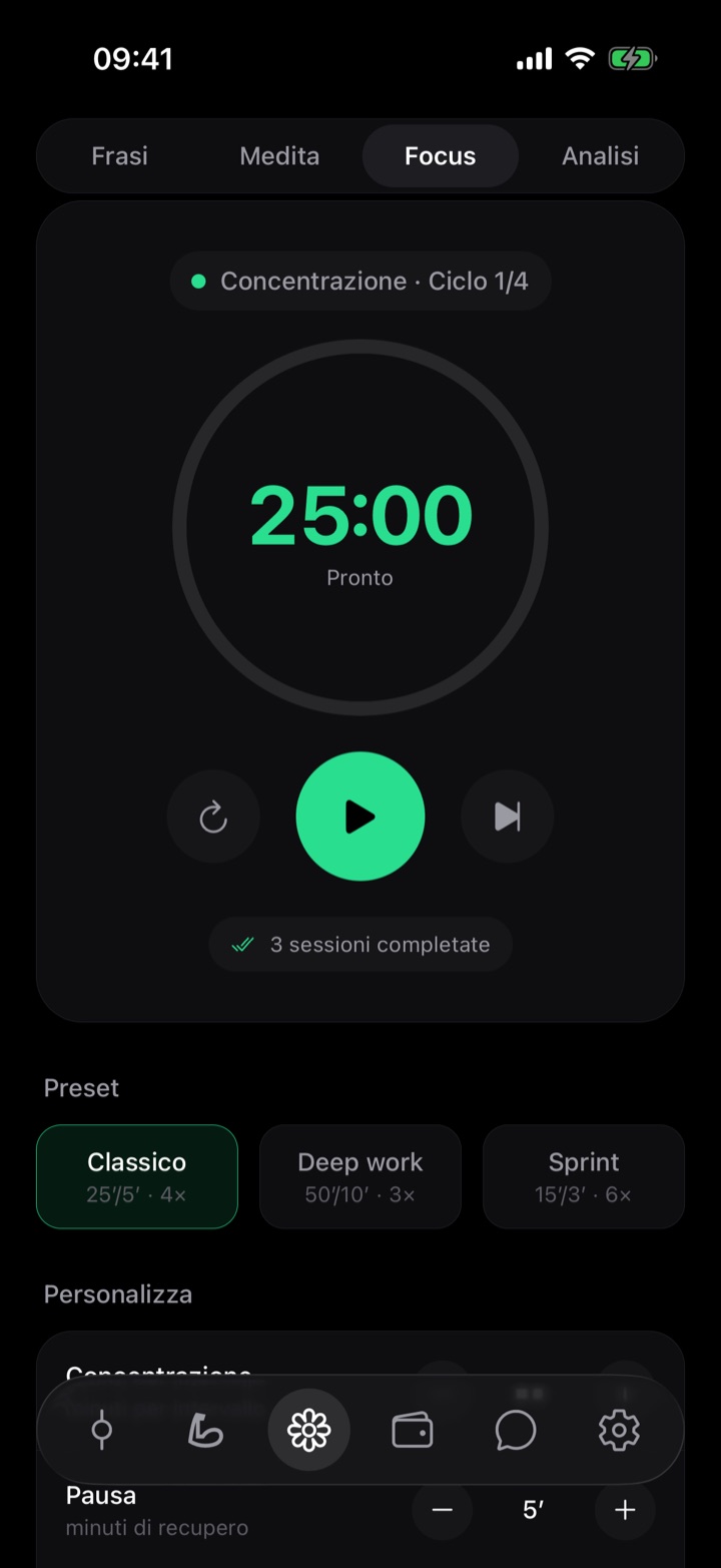 Timer Pomodoro di Gosifi durante una sessione di focus
