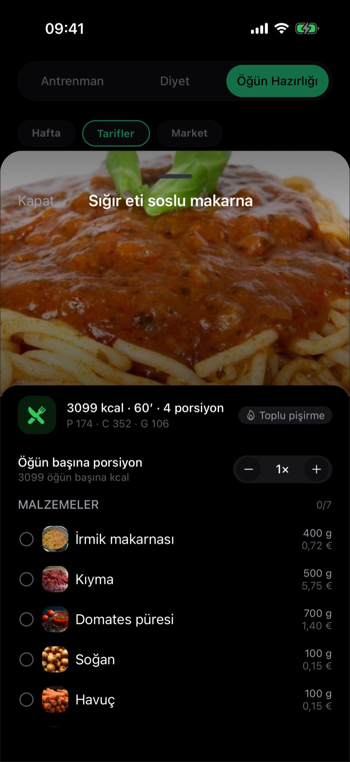 Malzemeler, fiyatlar ve makrolarla tarif detayı
