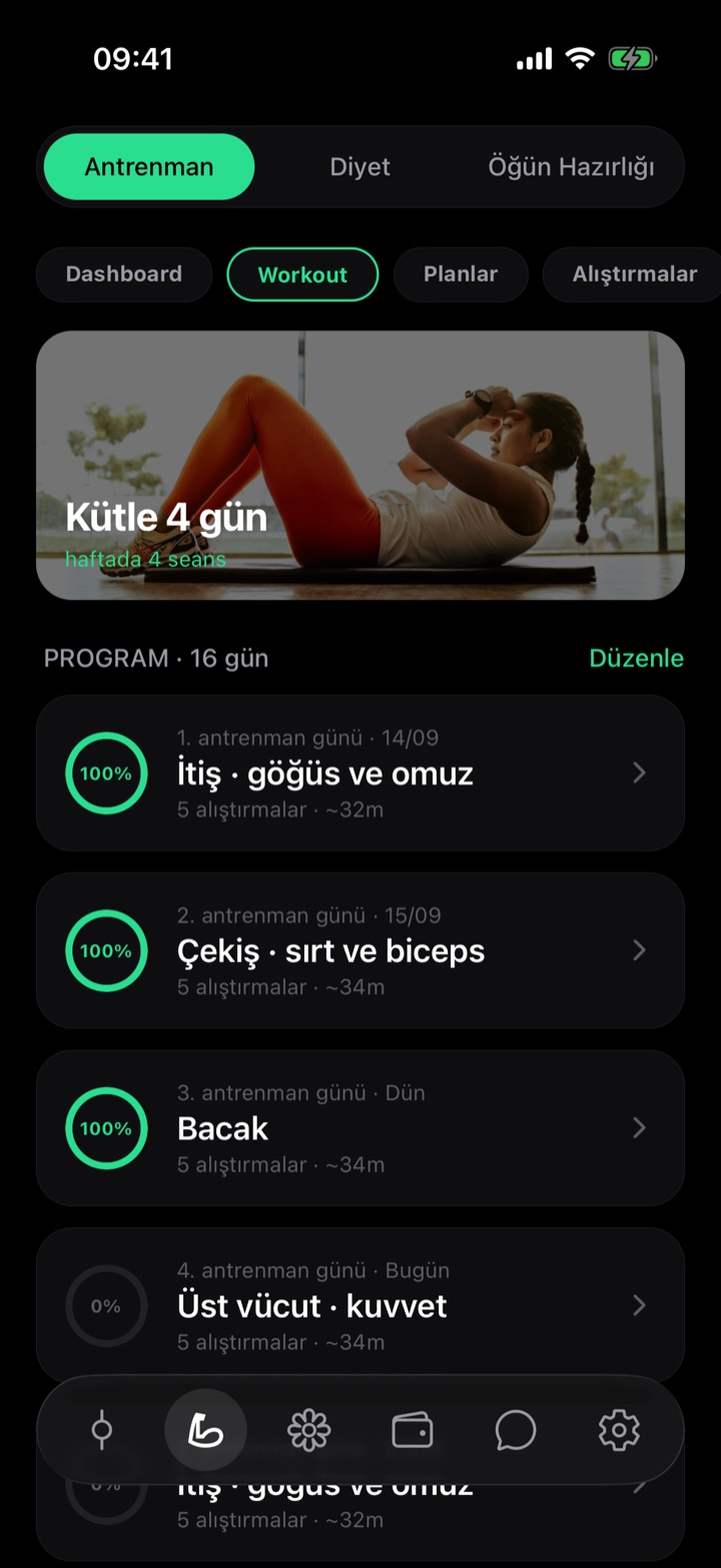 Gosifi'de haftalık antrenman programı